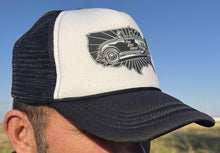 Load image into Gallery viewer, YOU ARE HERE snap-back trucker cap (black and white)