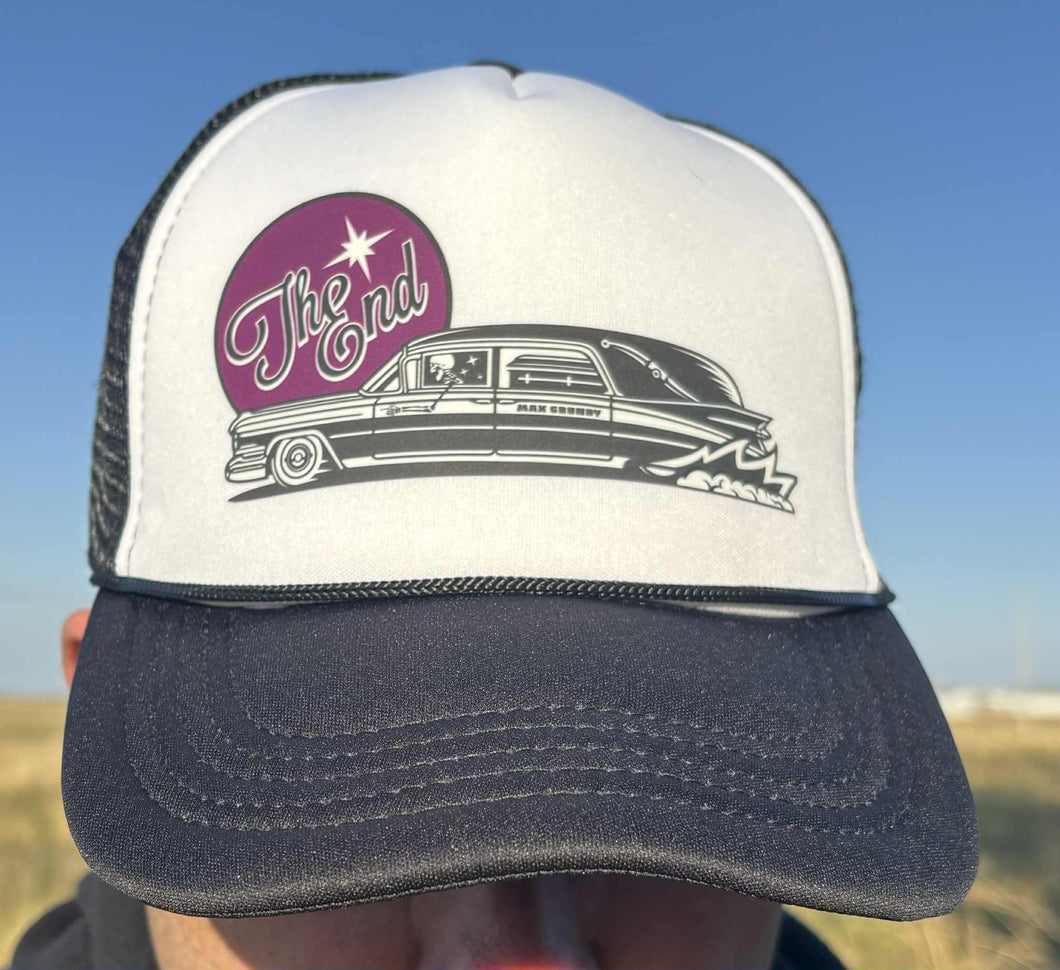 THE END snap-back trucker cap (black and white)